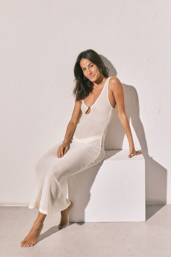 Women'secret White crochet long dress beige