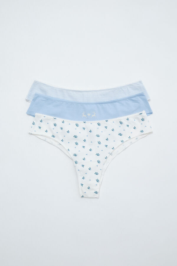 Women'secret Lot de 3 culottes br&eacute;siliennes imprim&eacute; No&euml;l bleu imprim&eacute;