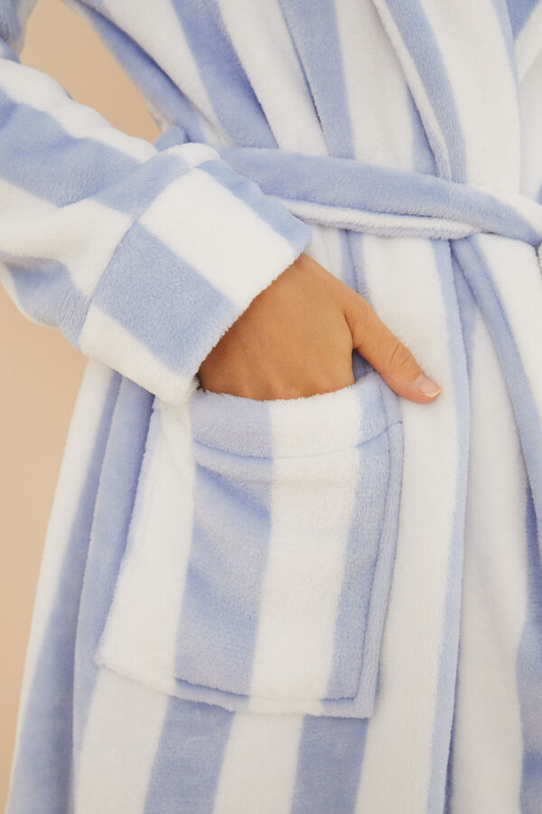 Womensecret Blue striped fleece robe blue