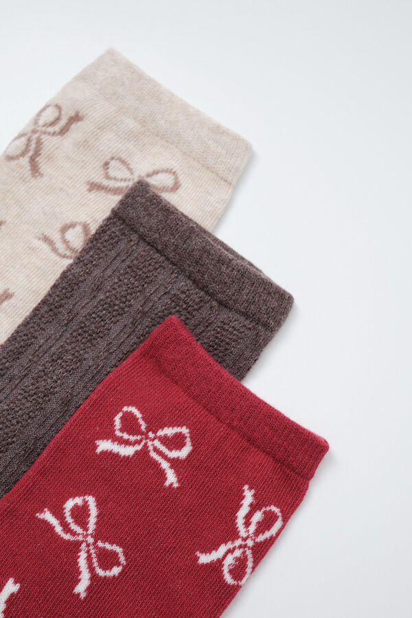 Women'secret Pack of 3 long bow print socks nude