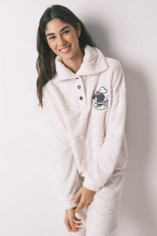 Women'secret Grey fleece cloud-print long pyjamas grey