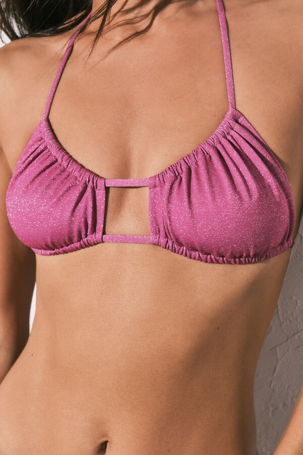 Women'secret Pink ruched shimmer bikini top pink