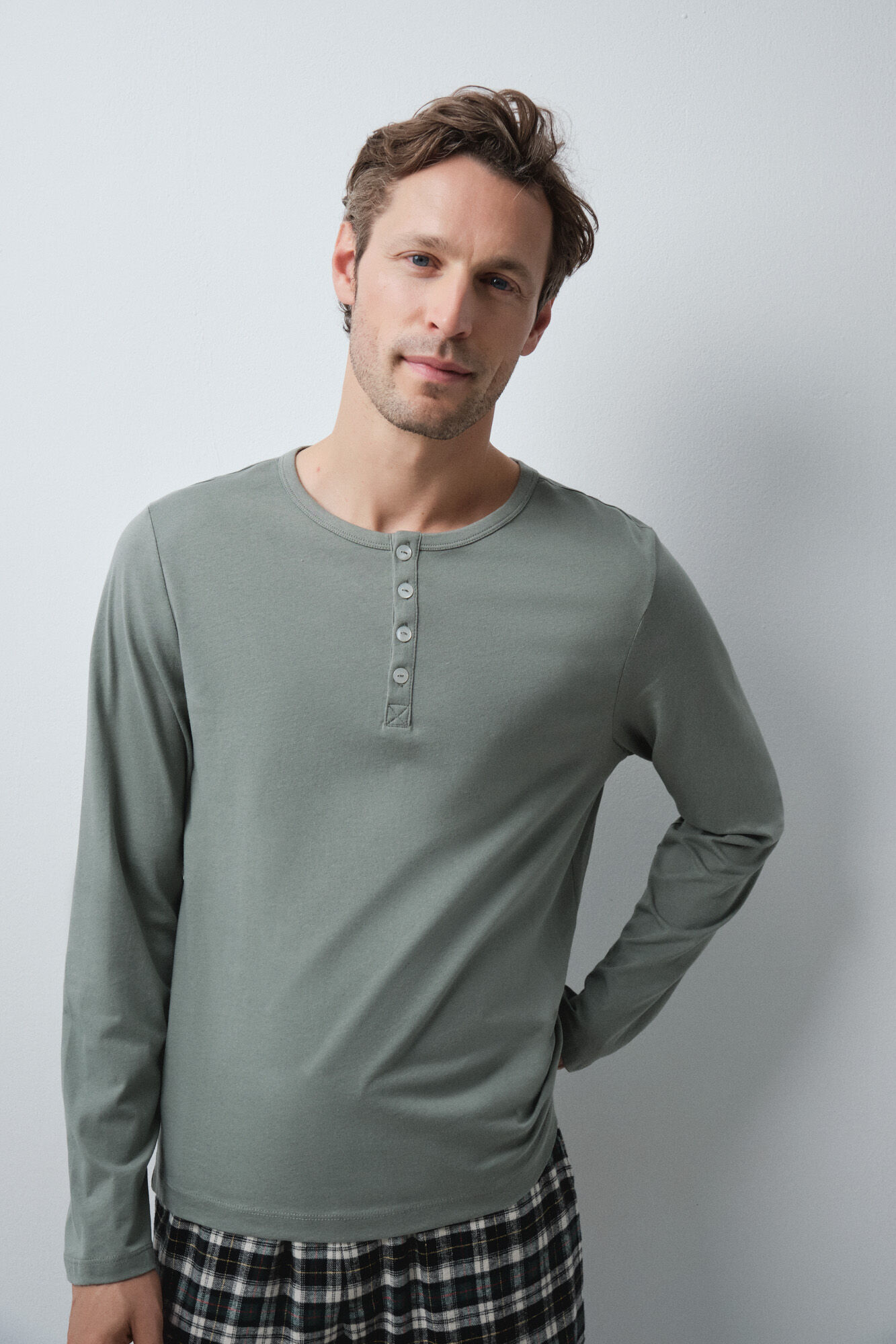 Women'secret Green cotton plaid men's pyjamas