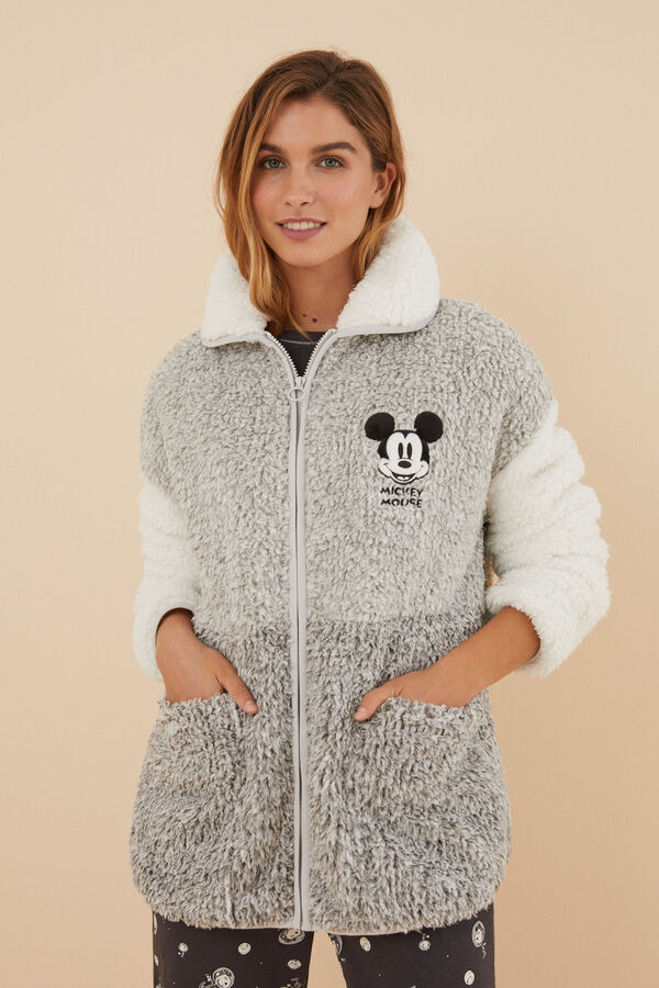 Womensecret Robe de chambre courte fourrure éponge Mickey Mouse gris