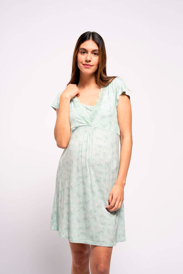 Womensecret Kurzärmeliges Nachthemd mit Bouquet-Print Grün