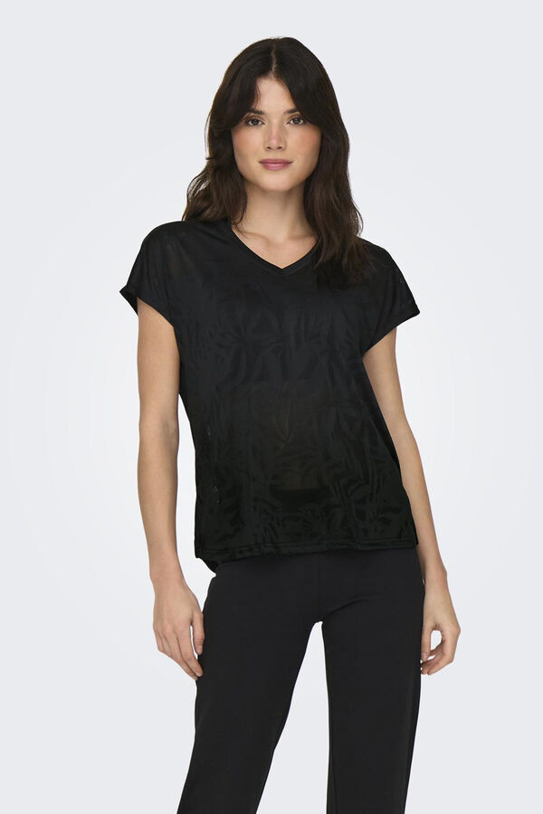 Womensecret Short-sleeved textured T-shirt black