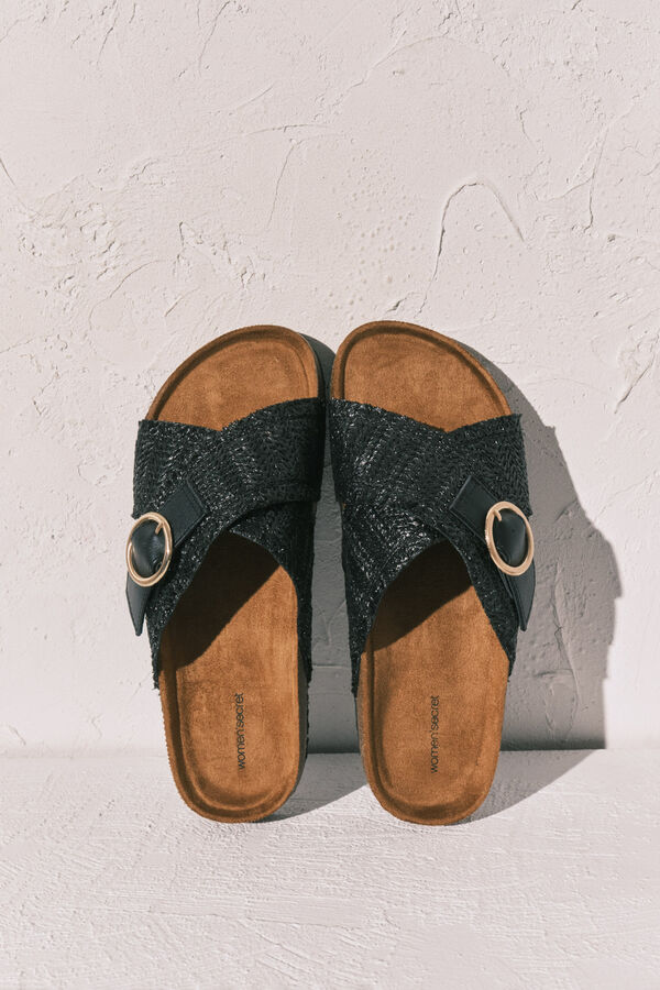 Women'secret Black crossed straps bio sandals black