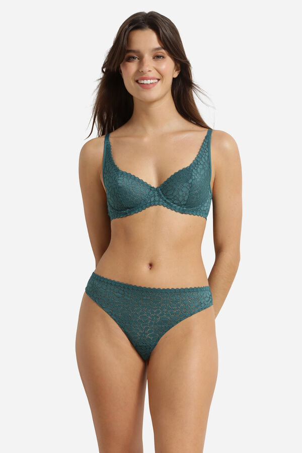DIM Floral lace underwired bra green