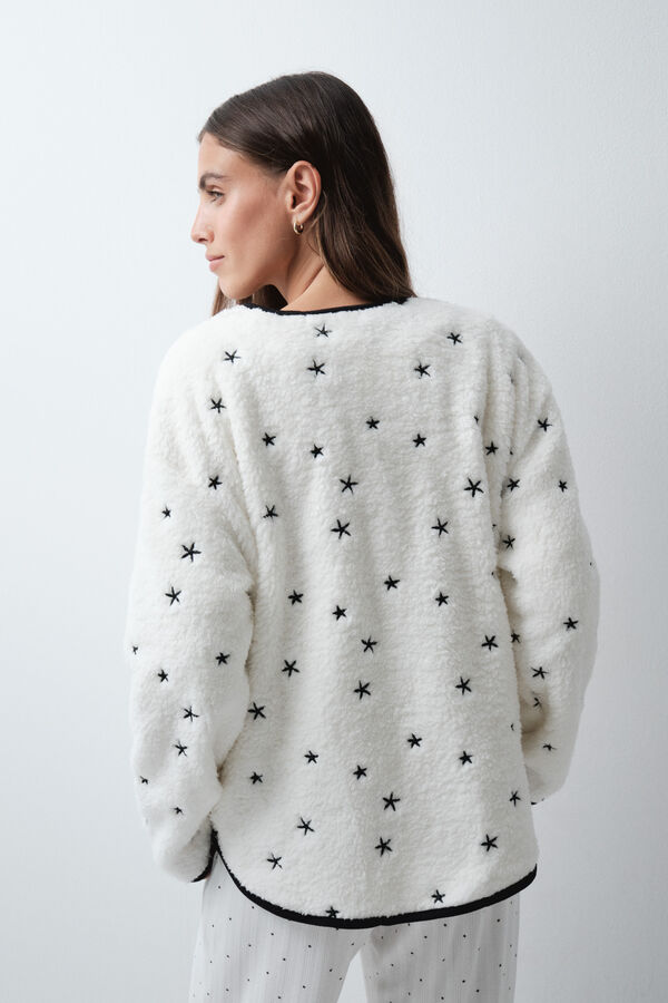 Women'secret Embroidered star short robe beige
