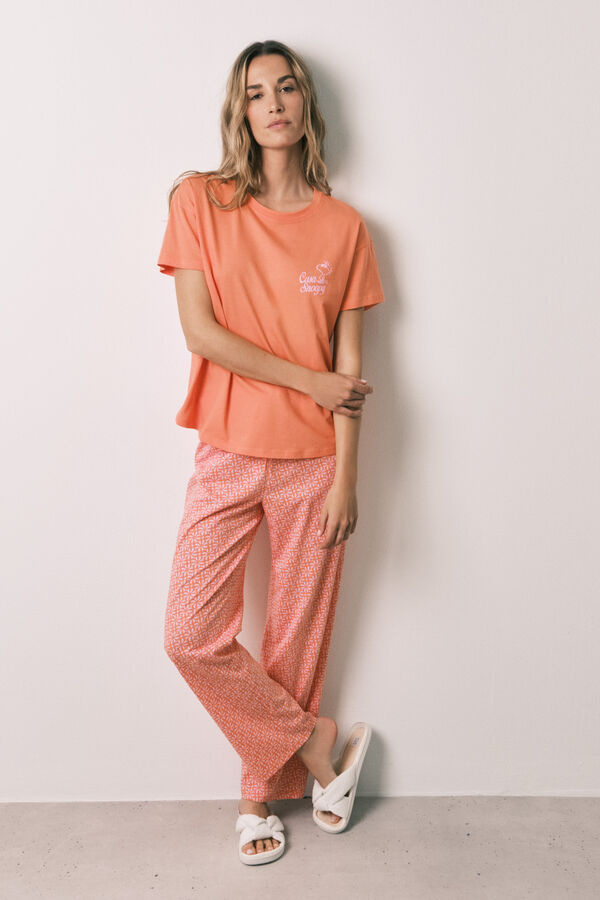 Women'secret Pyjama long en coton orange Woodstock rouge