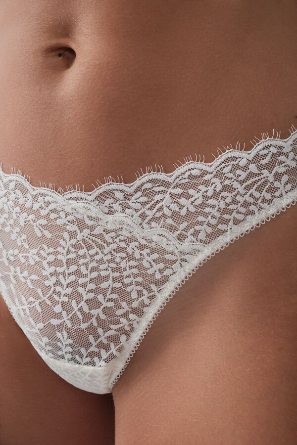 Women'secret Tanga encaje blanco beige