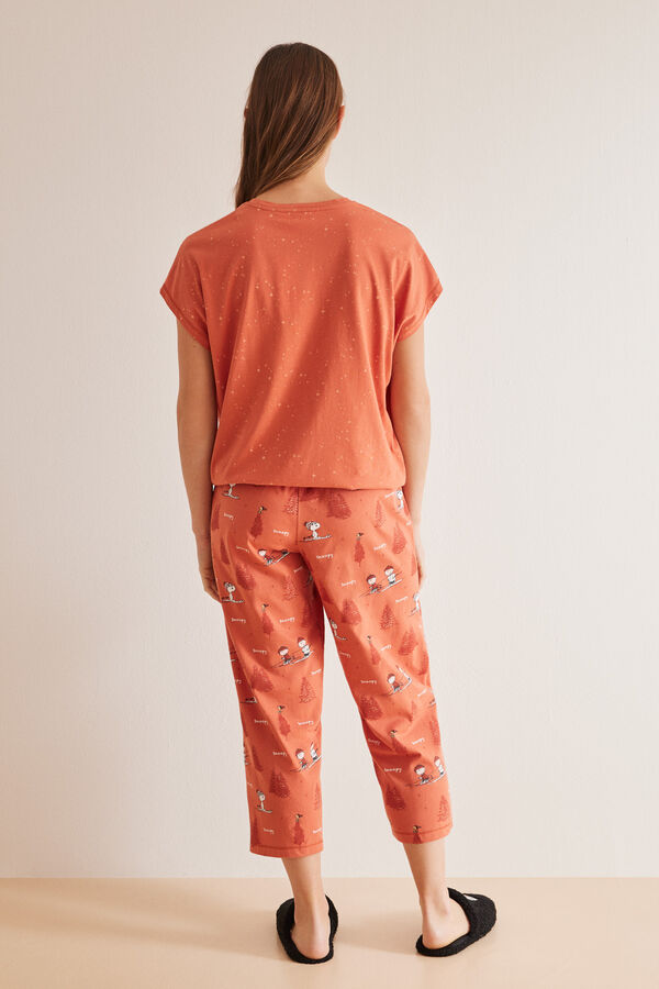 Womensecret Pijama Capri 100% algodão Snoopy laranja vermelho