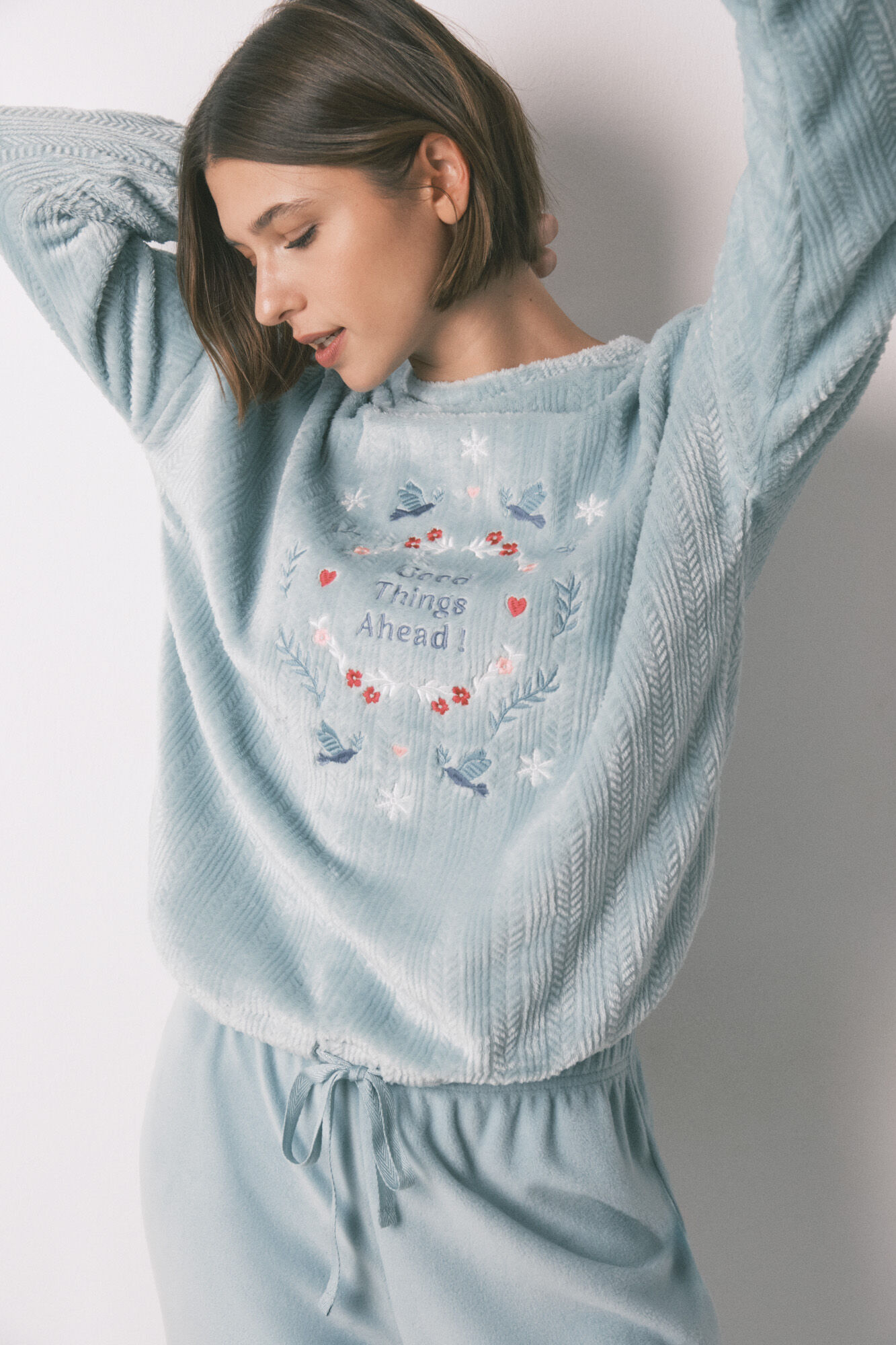 Women'secret Pijama largo polar textura azul