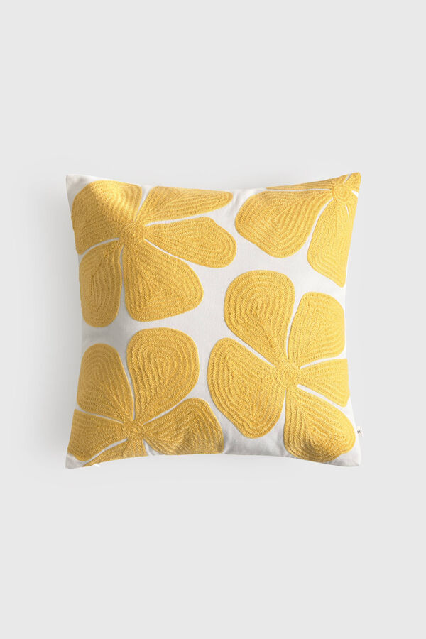 Textura Embroidered cotton floral cushion cover printed