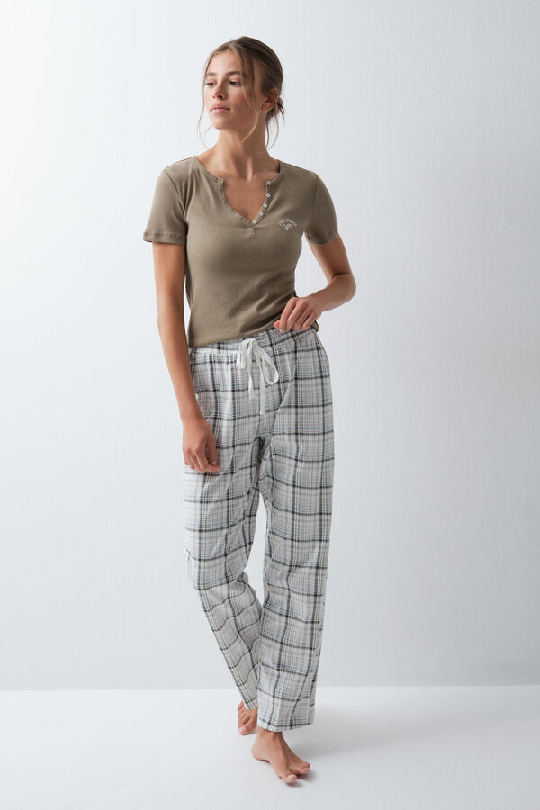 Women'secret Plaid cotton long trousers white