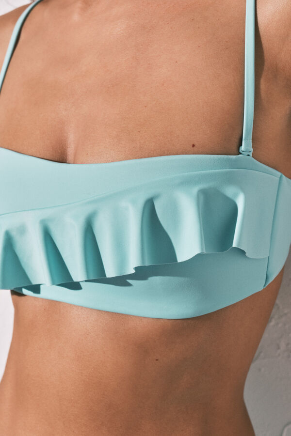 Women'secret Haut bikini bandeau avec rembourrage &agrave; volants bleu bleu