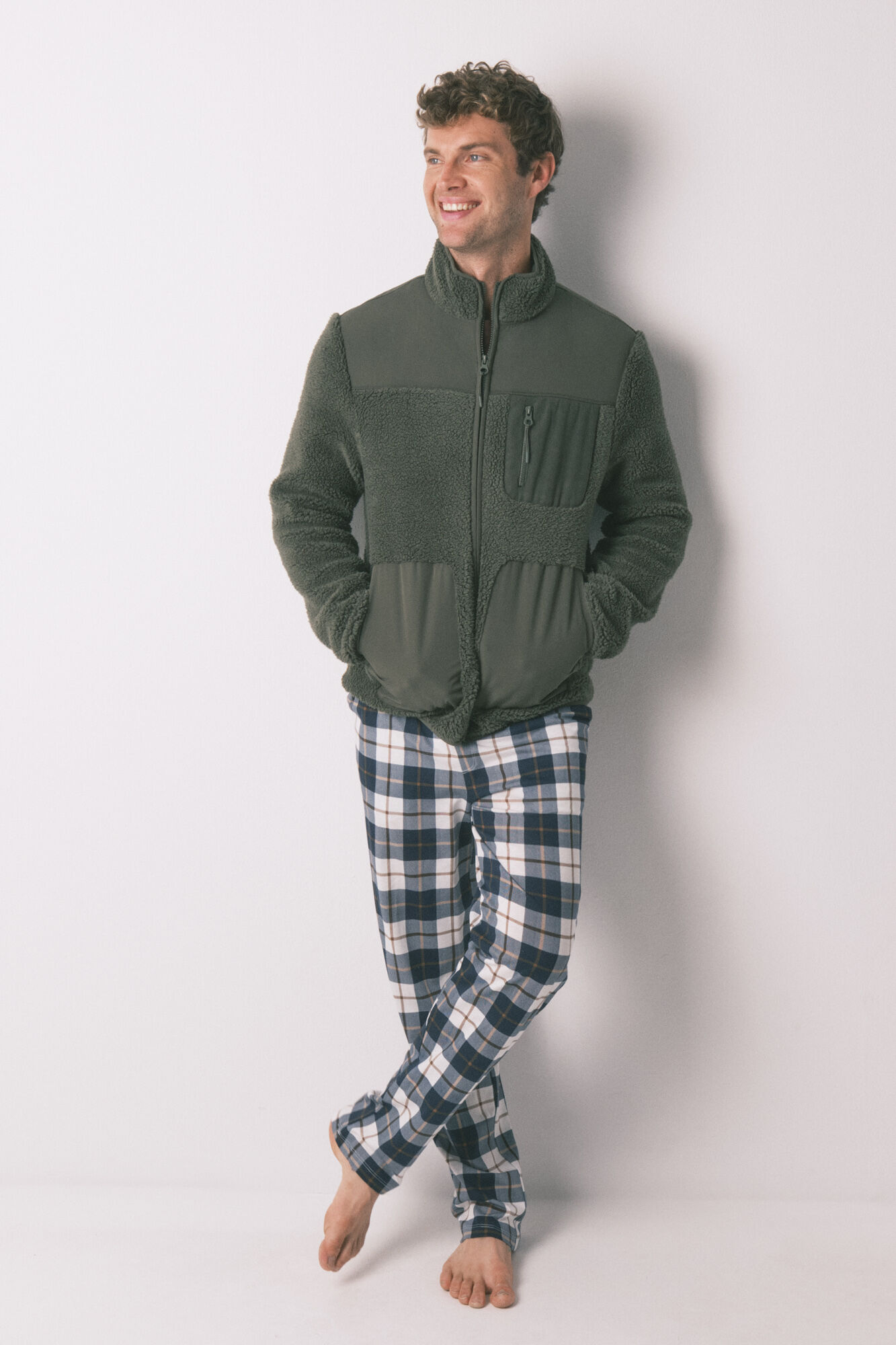 Women'secret Robe de chambre court en peau de mouton vert pour homme