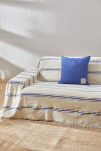 Calma House Bari blaue gewebte Tagesdecke mit Streifen 180x260
