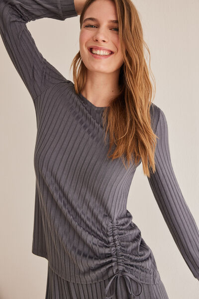 Womensecret Set mit Hose und Langarm-Shirt in Grau Grau