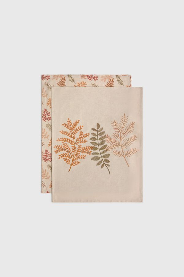 Textura Cotton embroidered leaf 2-pack napkins nude