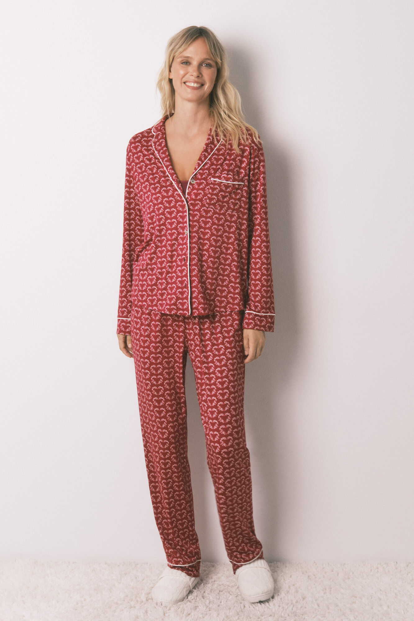 Women'secret Long red heart print classic pyjamas