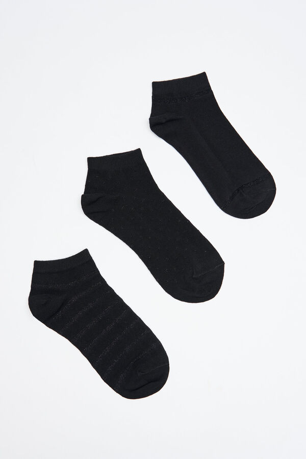 Womensecret Pakiranje od 3 para kratkih crnih pamučnih čarapa Crna