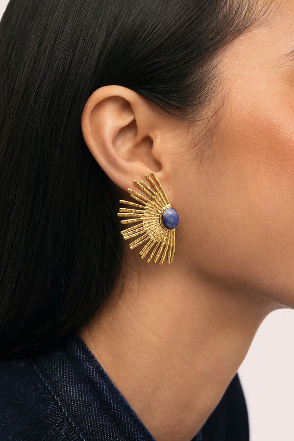 Singularu Stahlblauer Sunbeam-Ohrring aus Goldbad mit Print