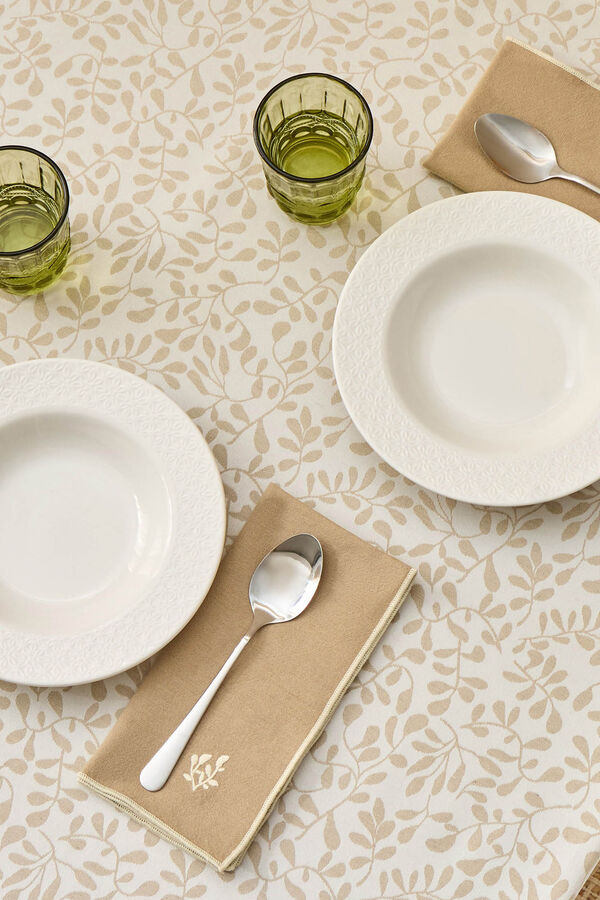 Textura Mantel antimanchas jacquard hojas beige