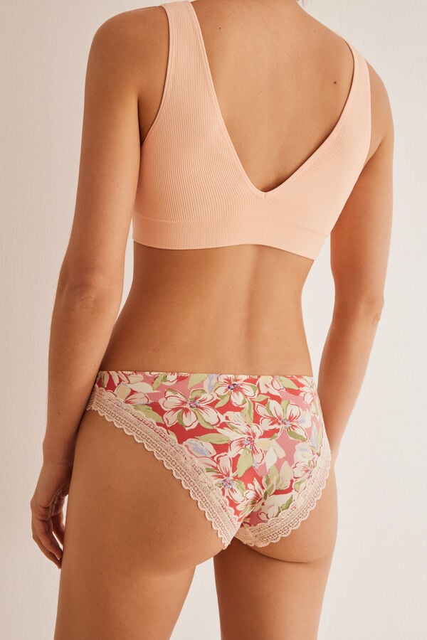 Womensecret Floral microfibre and lace panty pink