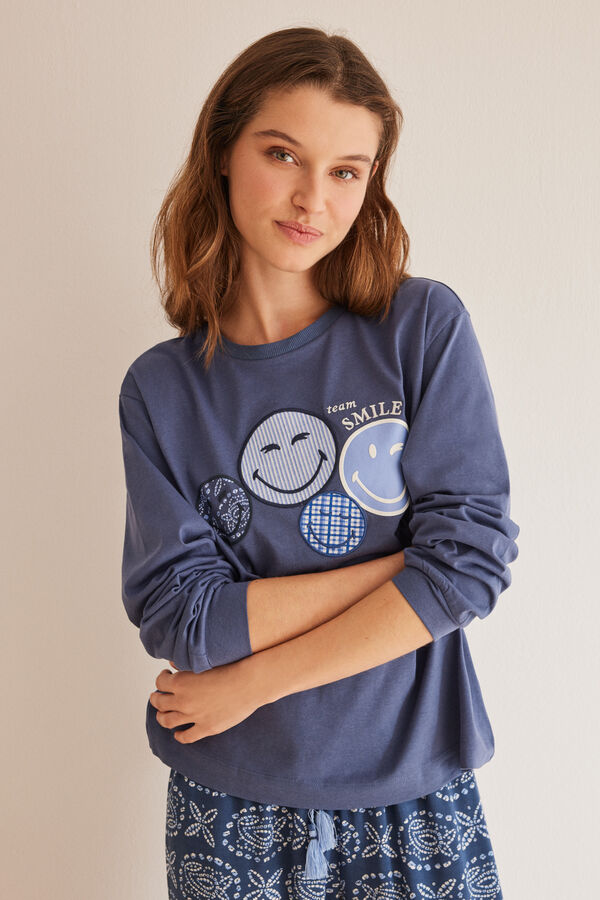 Womensecret Plava sportska majica Smiley od 100 % pamuka Plava