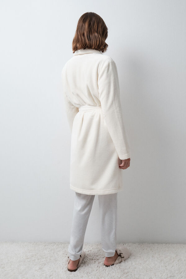 Women'secret Robe de chambre longue crois&eacute;e polaire &eacute;cru beige