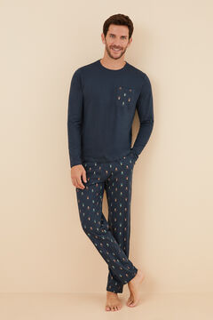Womensecret Pyjama long homme 100 % coton Casse-noisettes bleu