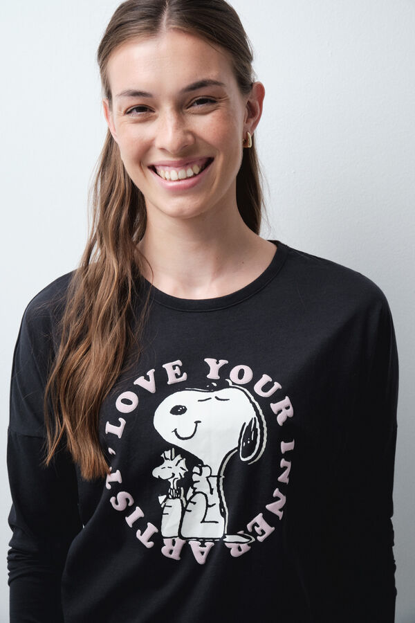 Women'secret Dark grey cotton long pyjamas Snoopy grey
