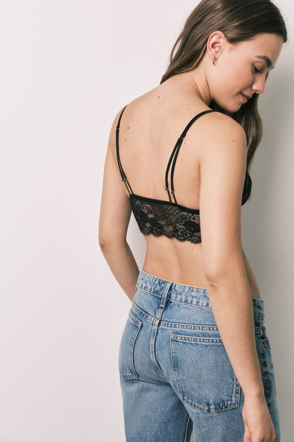 Women'secret Black lace triangle bralette bra black