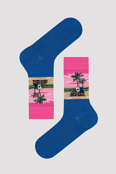 Womensecret Men's Pink Sun Storage Socks with patterned blue