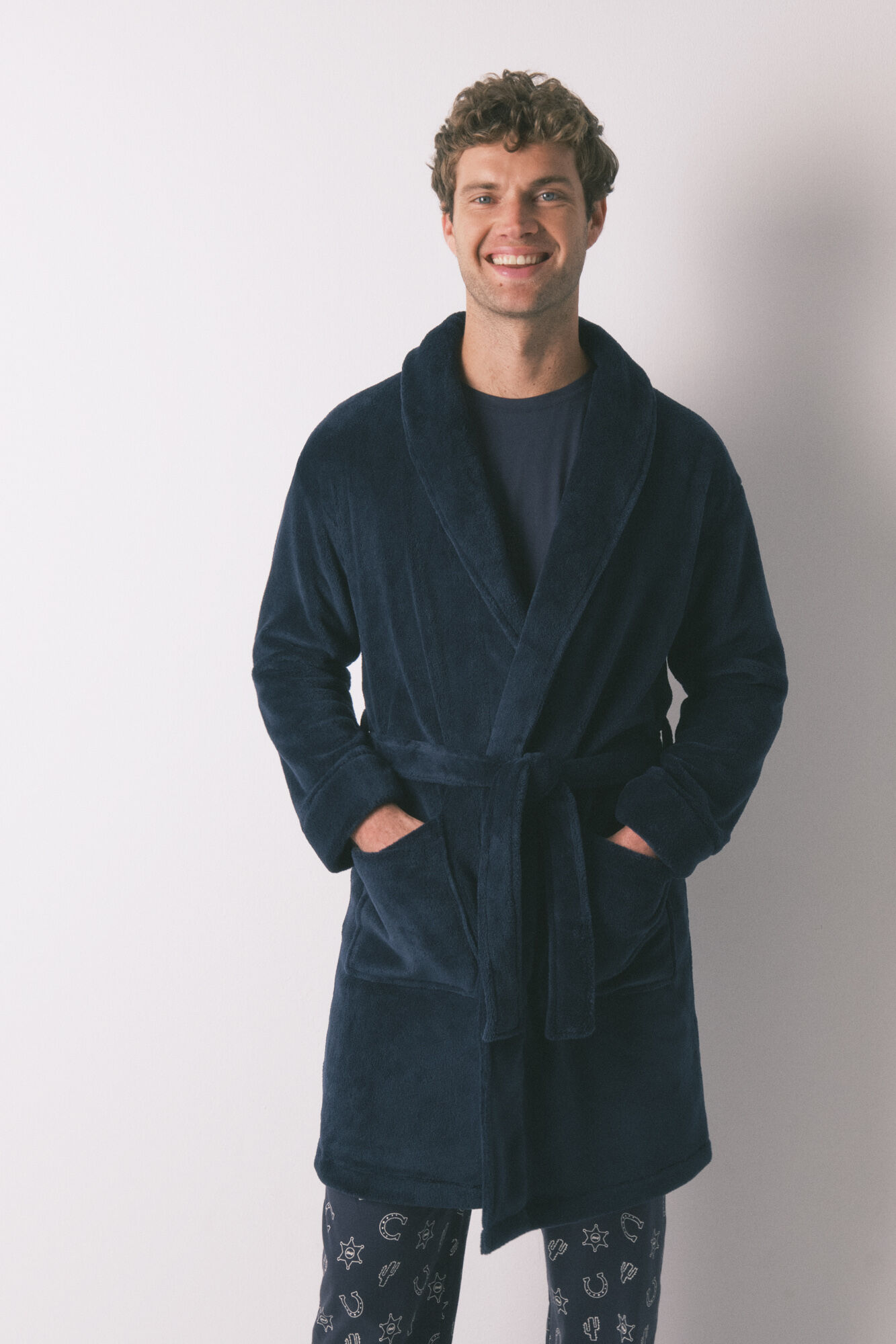 Women'secret Men's blue fleece midi robe 