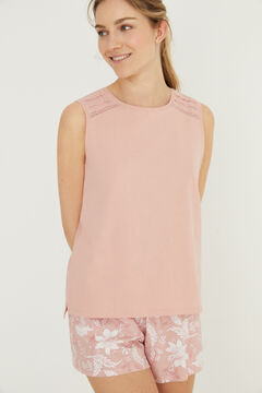 Womensecret Pijama corto 100% algodón top sin mangas rosa