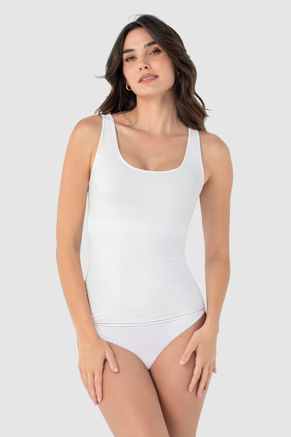 Leonisa Camiseta de control moderado con doble capa en abdomen blanco