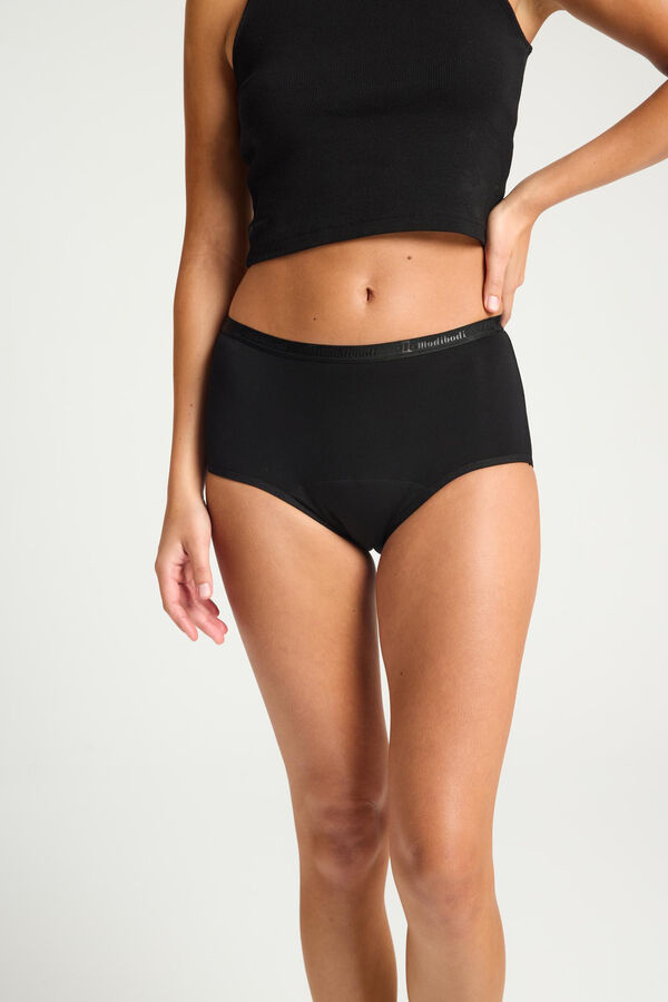 Modibodi Braga menstrual cl&aacute;sica brief alta bamb&uacute; negra absorci&oacute;n moderada abundante negro