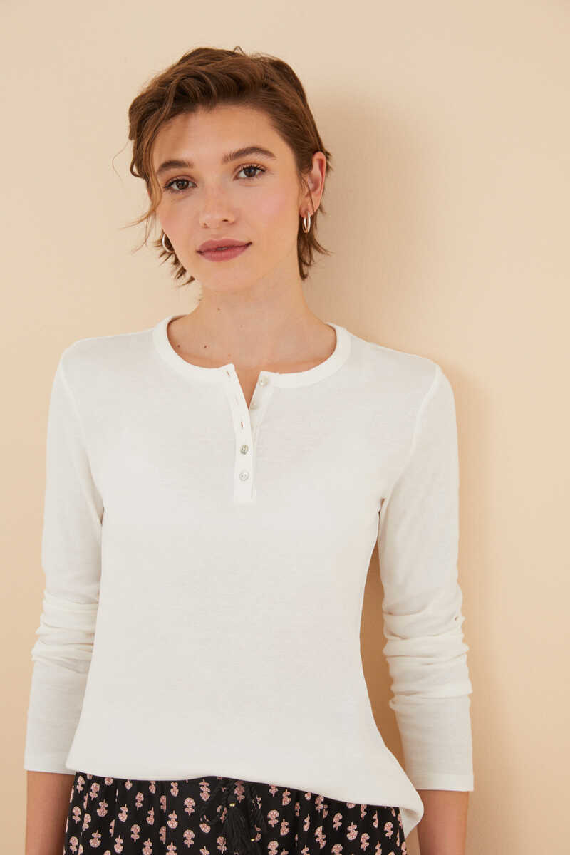Womensecret White 100% cotton long-sleeved T-shirt beige