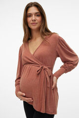 Mamalicious Top de punto escote cruzado maternity y lactancia  marr&oacute;n