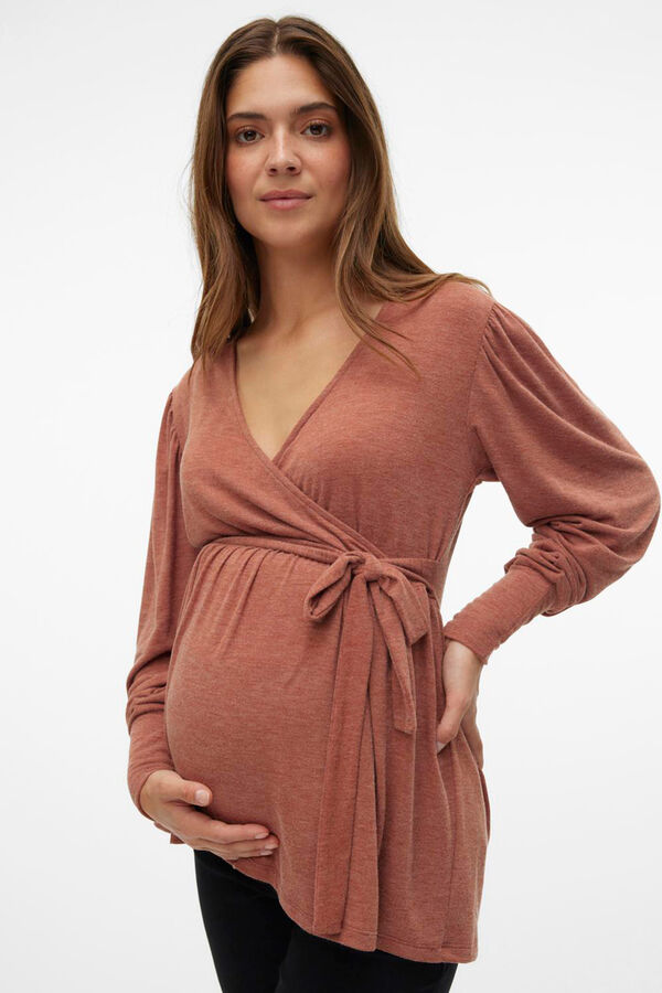 Mamalicious Top de punto escote cruzado maternity y lactancia  marr&oacute;n