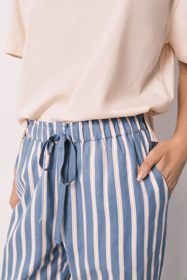 Women'secret Striped viscose long trousers blue