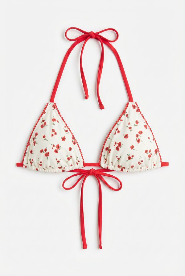 Women'secret Red mini floral triangle bikini top white