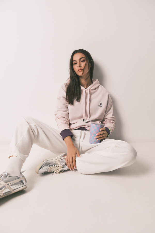 HI&BYE Pink cotton fleece hooded sweatshirt pink