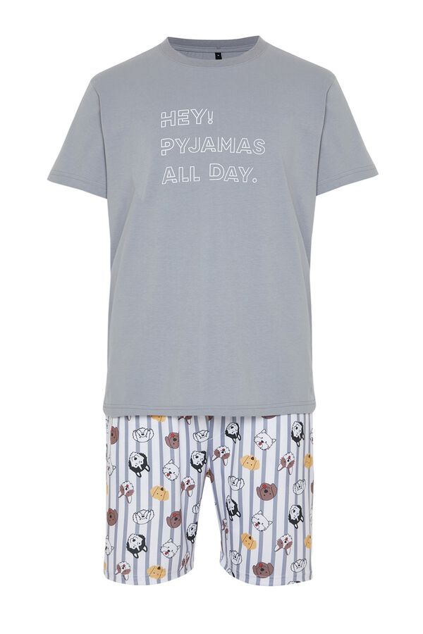 Trendyol Striped and animal print short pyjamas grey