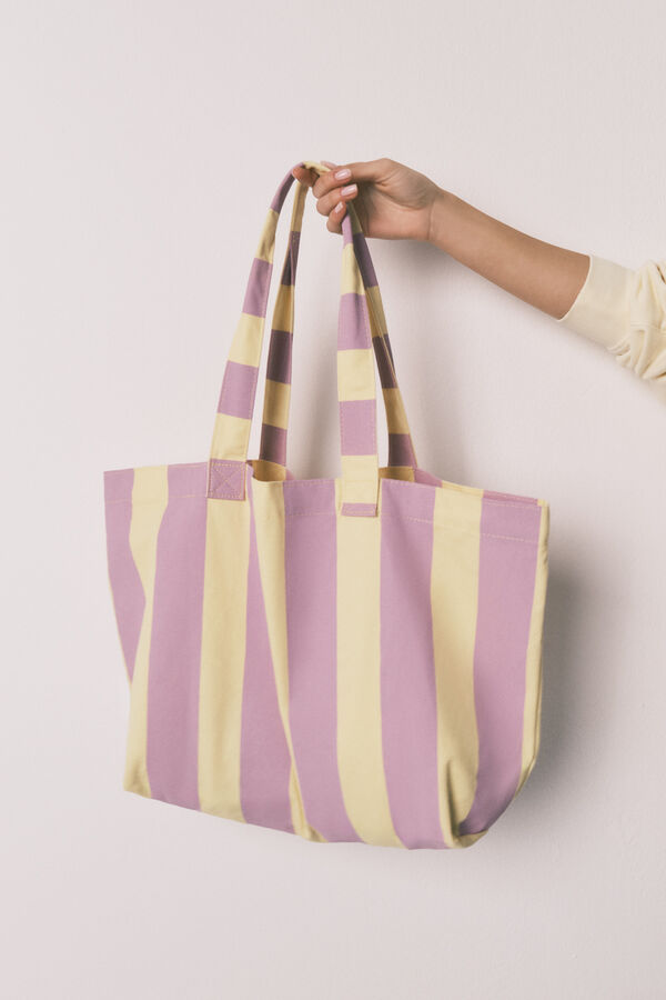 HI&BYE Lilac striped print tote bag pink