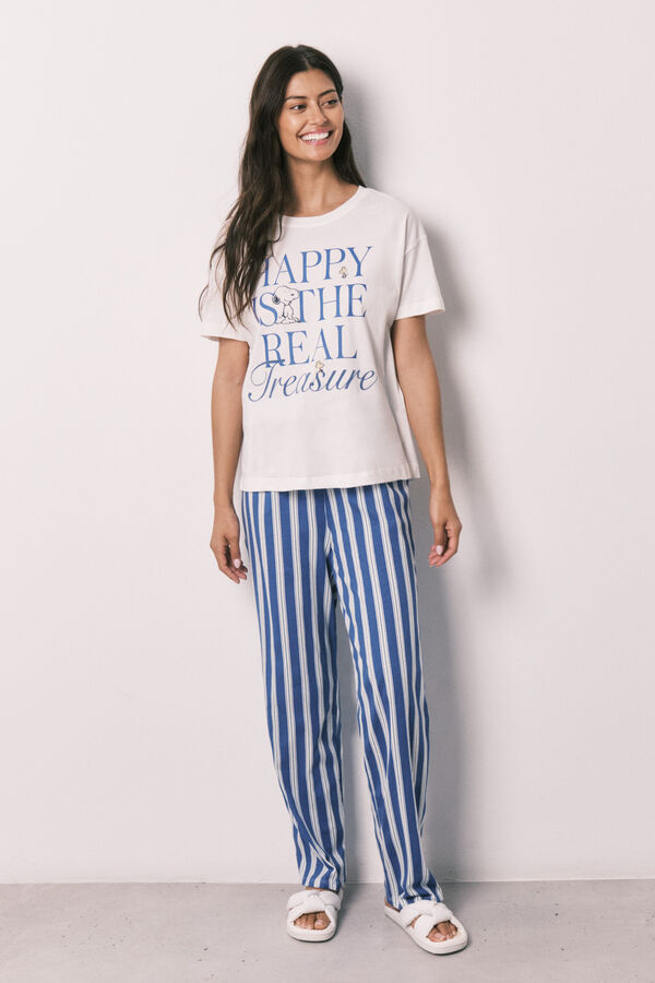 Women'secret Pyjama Snoopy manches courtes en coton Happy beige