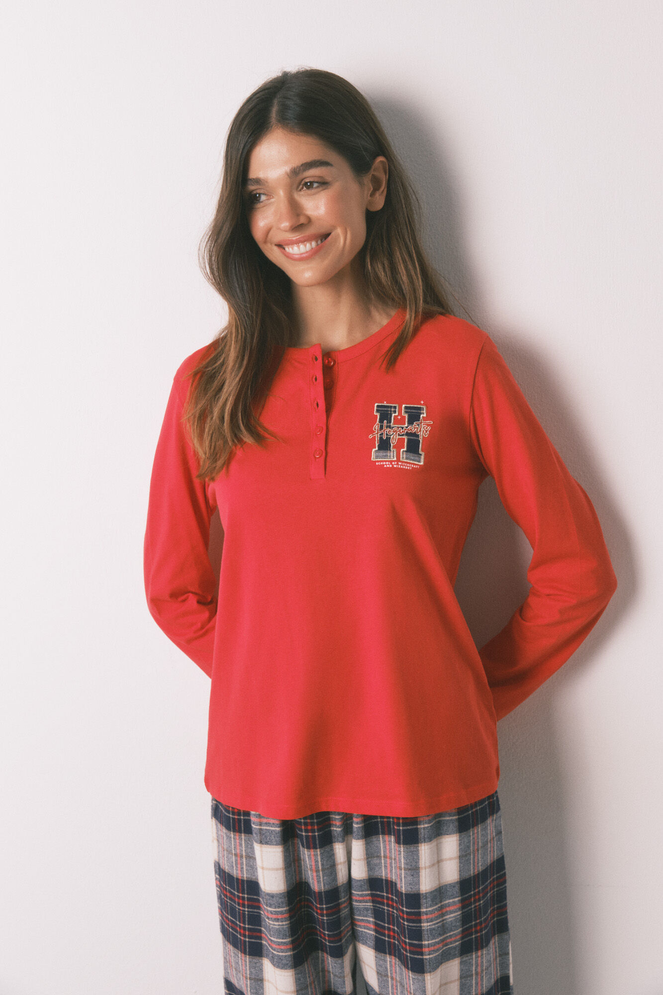 Women'secret Pijama largo 100% algod&oacute;n estampado cuadros "Hogwarts" 