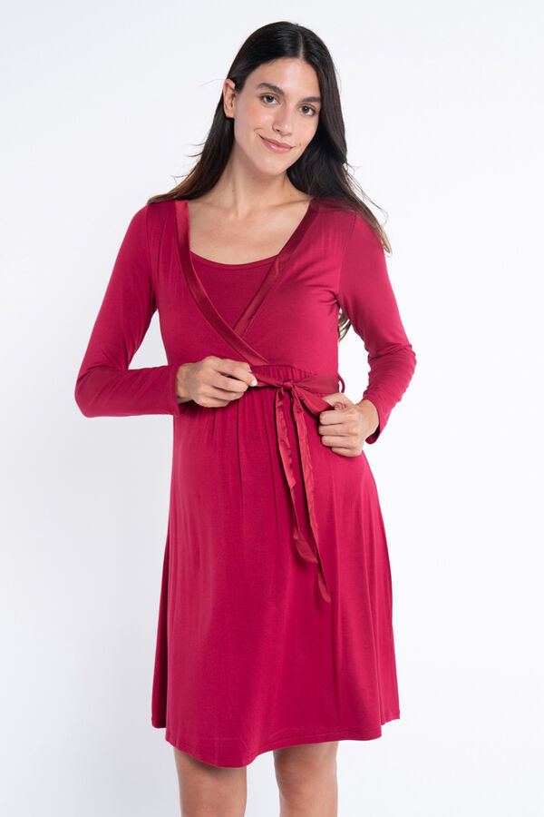 Ohma! Breastfeeding nightgown with satin ribbon red